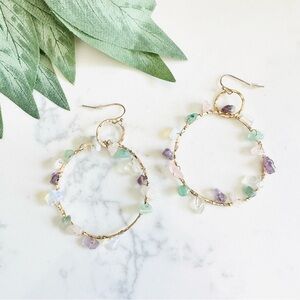 2/$30🌵 Gold Hoop Wire Wrapped Stones Dangle Earrings Boho Circle Jewelry NEW